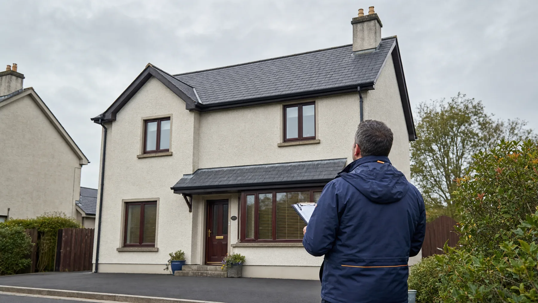 A roof survey being carried out from ground level at an Irish home